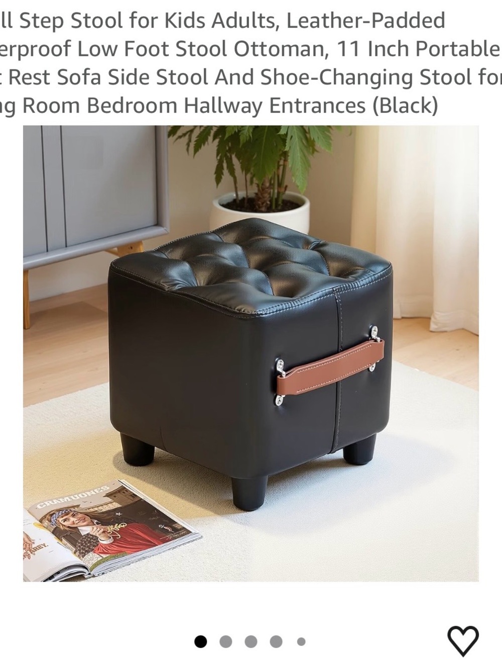 Black Tufted Leather Ottoman Footstool with Brown Handle - Amazon